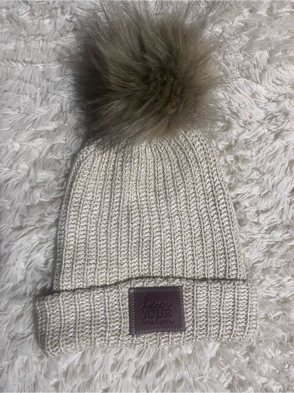 Love Your Melon Cream Knit Pom Beanie